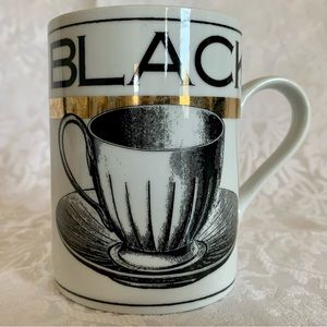 Department 56 Mug Cup Coffee Break White Porcelain 10 ounces Black & Gold Accent
